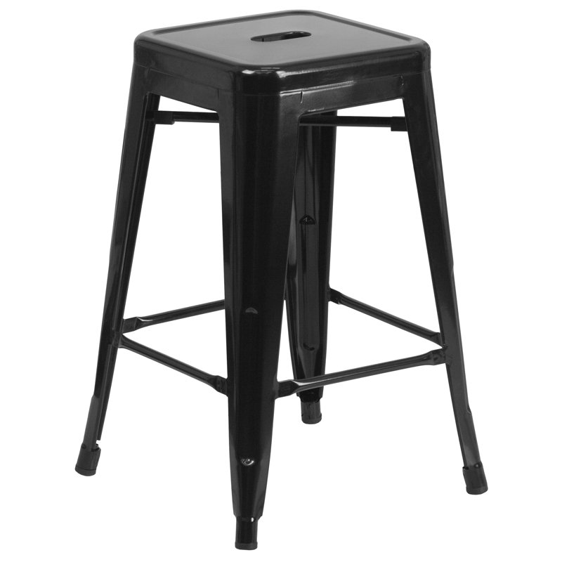 Tabouret Nieva, Noir lustré, Tabouret de comptoir (siège d’une hauteur de 24, 1