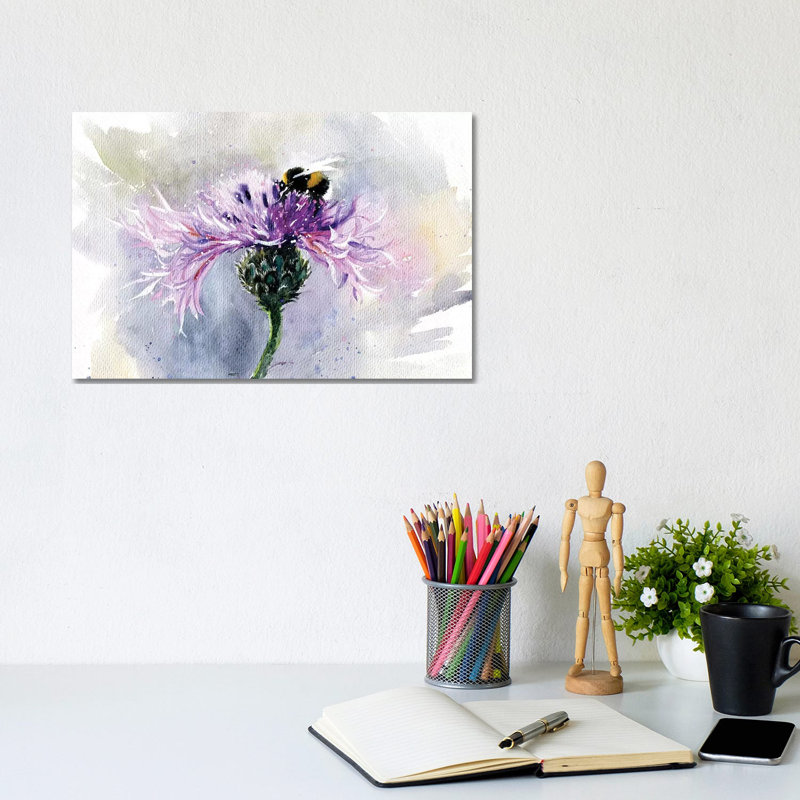 Bumblebee On A Flower by Marina Ignatova - Wrapped Canvas Painting, 20.32 cm H x 30.48 cm W