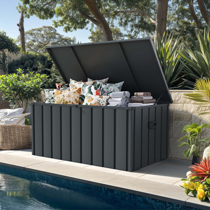Purple Leaf 150 Gallons Water Resistant Lockable Resin Deck Box, Gray - Outdoor Storage Container for Patio Cushions, Pool Accessories & Garden Tools
