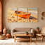 Nautique et plage, bateau, étoile de mer, coquillages, vagues de sable, soleil, océan, ensemble de 3 impressions sur toile-157874256