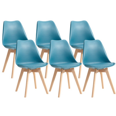 42.5cm Modern style Dining Chair, Padded Plastic Side Chair with Solid Wood Legs