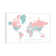 Welcome To The World World Map In Coral And Teal by Blursbyai - Gallery-Wrapped Canvas Giclée on Canvas