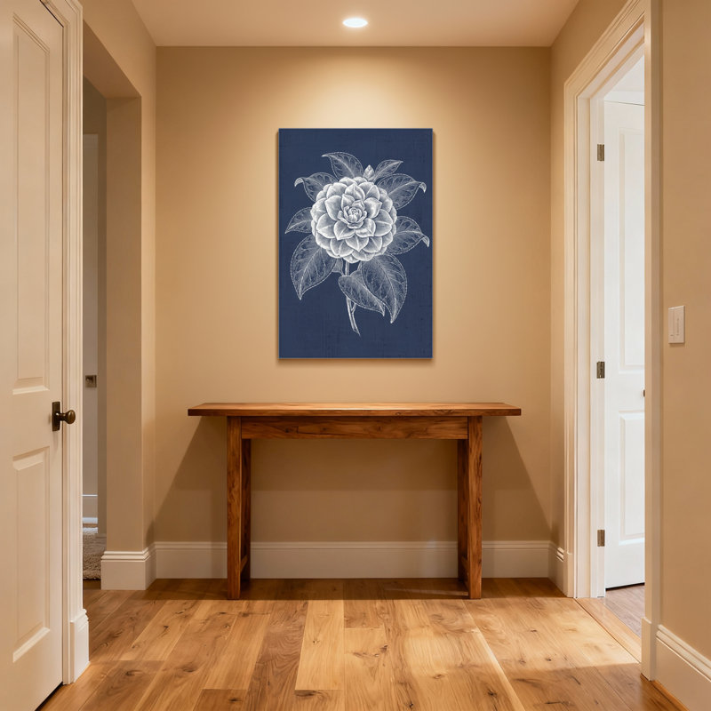 Plantes et fleurs - rose blanche sur fond bleu marine, H 16 po x l 24 po, Toile tendue, Ne s’applique pas
