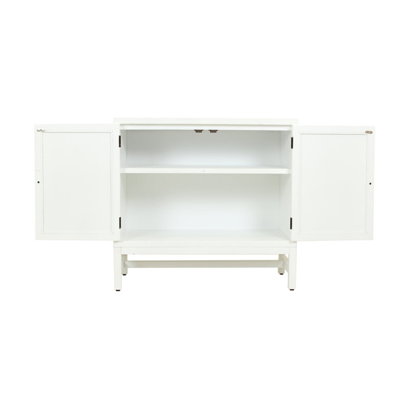 Raffia Paneled 2 Door Storage Cabinet, White