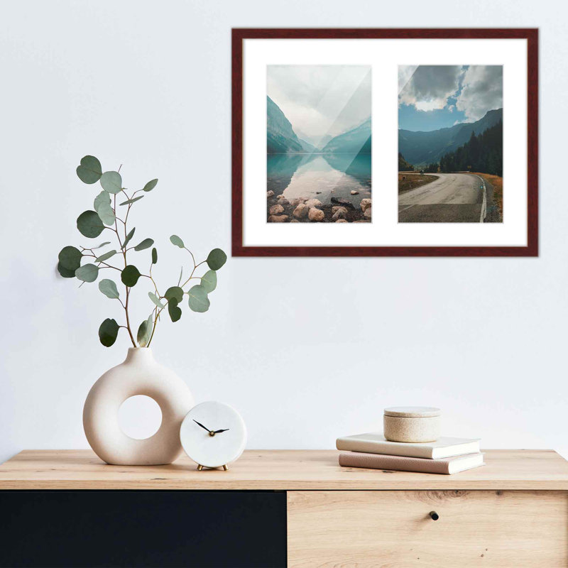 Wood Picture Frame with Mat, 4" x 6", 8" x 10", Dark Brown/White