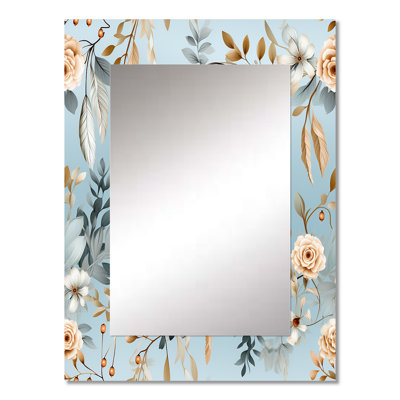 Almire Blue Dreamcatchers Boho Pattern - Floral Mirror, Cottage Unique Wall Mirror, Printed Metal Art