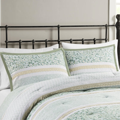 Literie en seersucker double / grand avec 2 coussins décoratifs - look chic et décontracté, tissu à motif lavable à la machine, couleurs imprimées