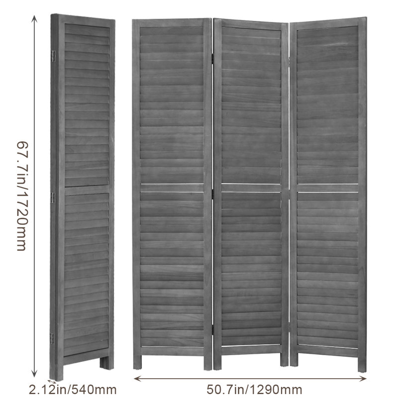 Paravent 3 panneaux en bois pour cloison de cloison de 5,75 pi, 3, Gris