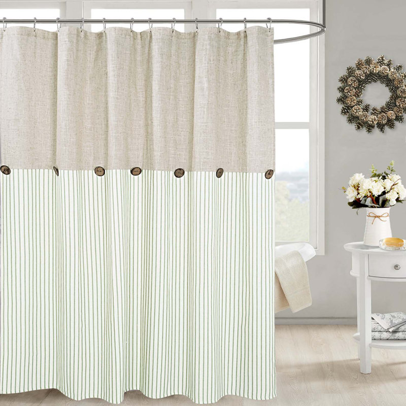 Rideau de douche Patchwork, H 72 po x l 72 po, Lin / beige / rayures vertes