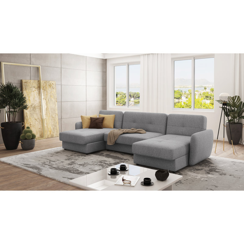 Modern U-Shape  Corner Sofa with Sleeping Function And Storage, Grey