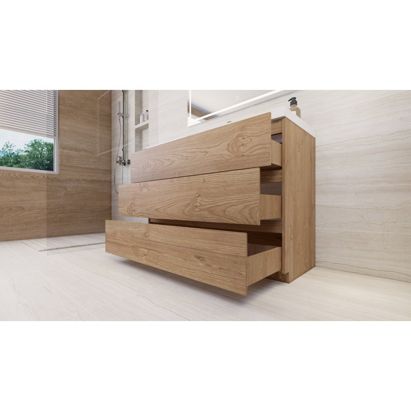 47.3'' Single Bathroom Vanity with Acrylic Top, New England Oak