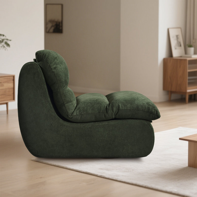 Armless Memory Foam Lounger Bean Bag Chair For Adults And Kids, Green Polyester