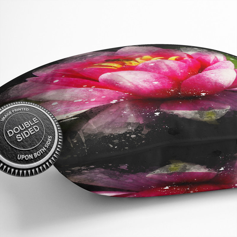 Pink Water Lily Flower Vol.3 Scatter Cushion, Black, Pink, Purple, 40cm H x 40cm W x 15cm D