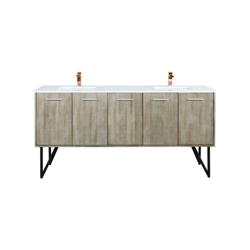 Ensemble de meuble-lavabo double, comptoir en quartz blanc et robinet en or rose (SINK SINK)