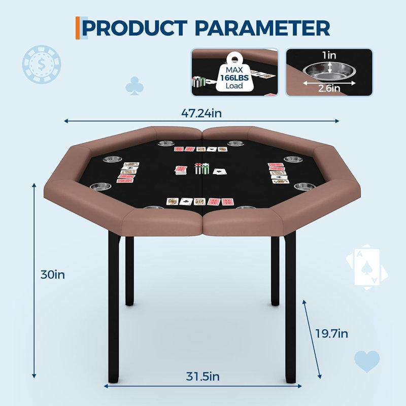 Table de poker portative 48 pouces 48 pouces Octave Texas Holdem