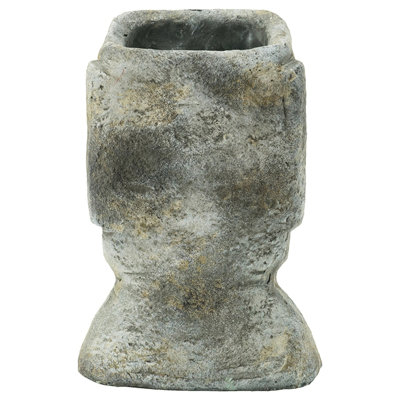 Easter Island Inspired 9 Gray Cement Planter For Small To Medium Weigelas, 5X5.5X9 Inches, 6.8 Lbs, Enchanting Decorative Item Foxgloves, Piece