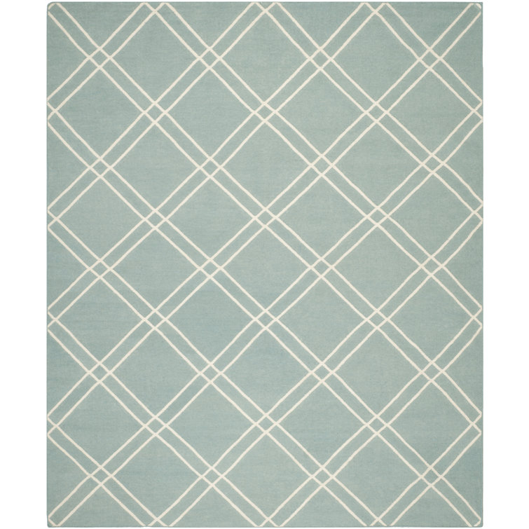 Rodgers Hand Woven Flat Weave Wool/Cotton Geometric Rug in Blue