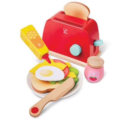 Hape: grille-pain escamotable - rouge - jouet de cuisine en bois, accessoires de cuisine pour le petit-déjeuner, jeu de rôle interactif réaliste, enfants de 3 ans et plus