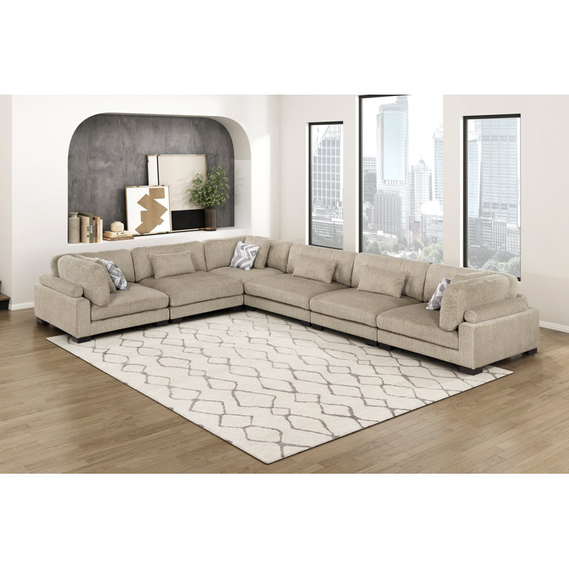 Canapé modulaire en forme de L 6 pièces Conners, Microfibre/microsuède beige