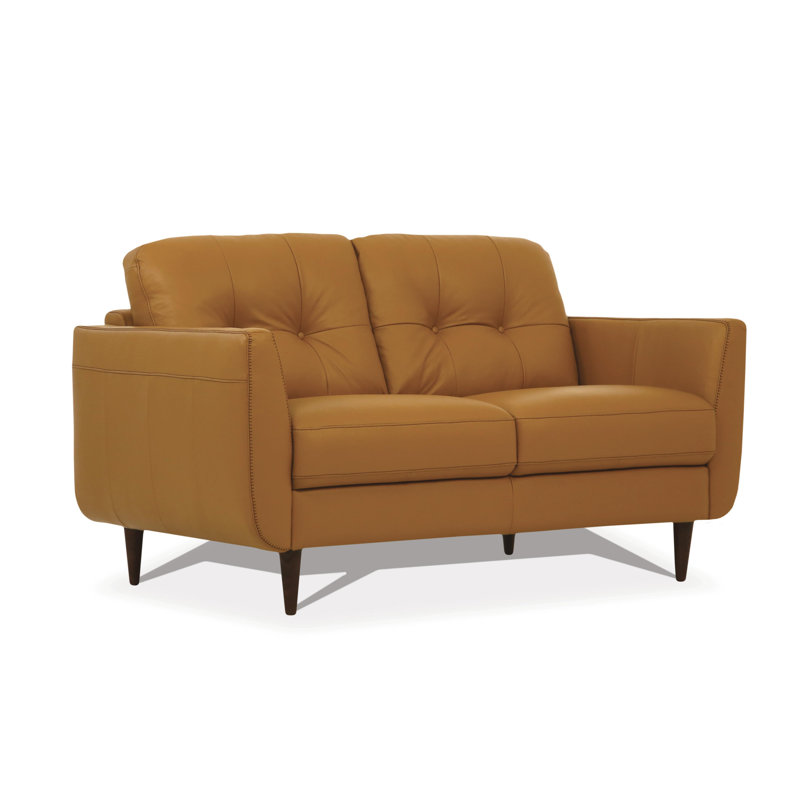 Causeuse à accoudoirs carrés en faux cuir 59 po Bove, Similicuir brun