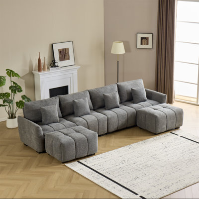 Boneless 140'' W 6-Piece U-Shaped Tufted Boucle Modular Sectional