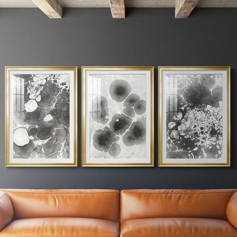 Marble IV - impression encadrée sur mesure de qualité supérieure - 3 pièces, H 19 po x l 27 po, Doré