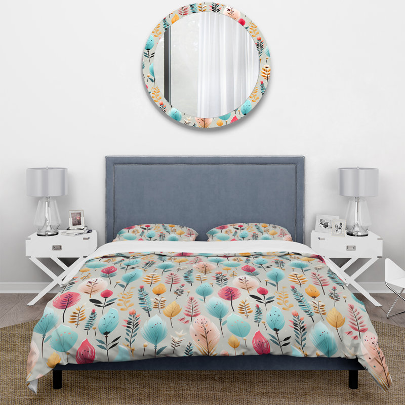 Literie pastel de fougères bohémiennes I, Housse de couette pour grand lit et 2 taies décor