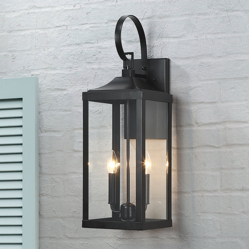 Gaudencia 25.7" H 2-Light Metal Outdoor Wall Lantern, Matte black