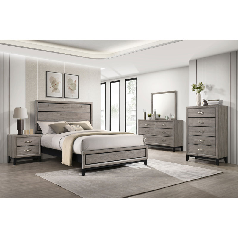 Ensemble de chambre à coucher pour très grand lit 5 pièces Watson, Ensemble de cinq pièces : lit, commode, coiffeus