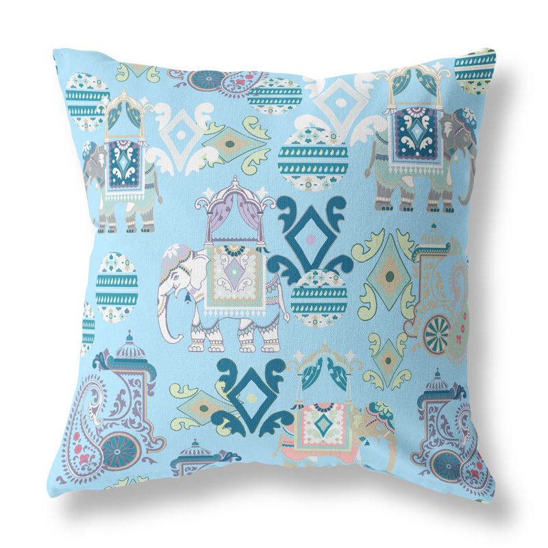 Coussin 18 po x 18 po Broadcloth, Bleu ciel / floral blanc