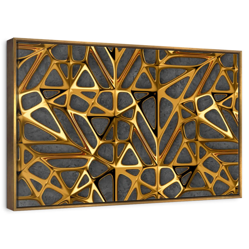 Gold Metal Lattice, 25" X 17", Floating Frame Gold