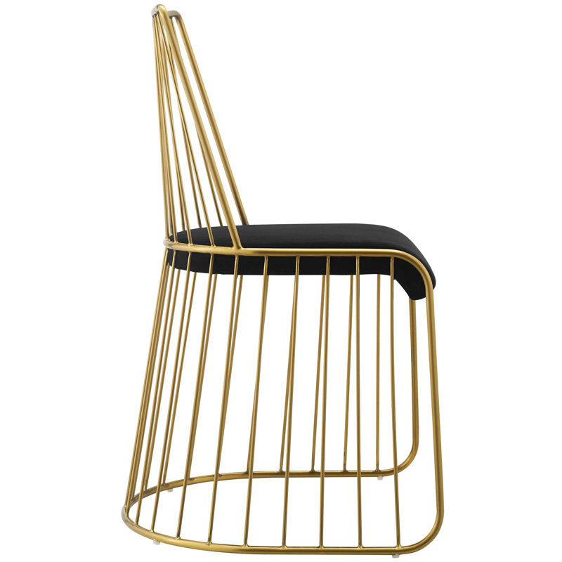 Chaise de salle à manger rembourrée en acier inoxydable Rivulet Gold par Modway, Noir