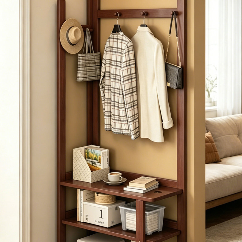 Vintage Solid Wood Hall Tree Rack, Walnut