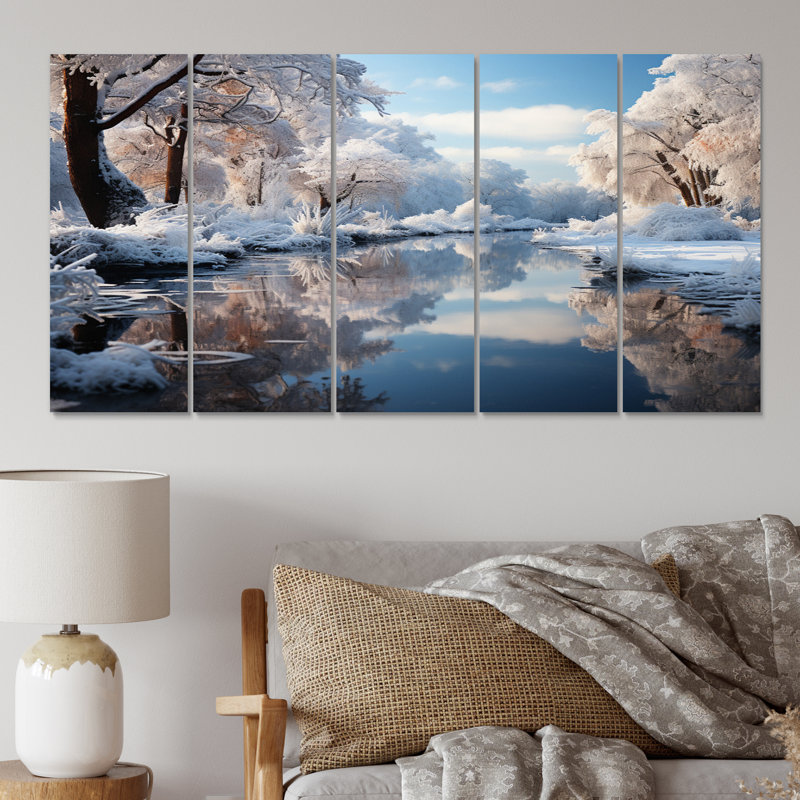 Paysage d'hiver - reflet de rivière II - paysages muraux - 5 panneaux égaux