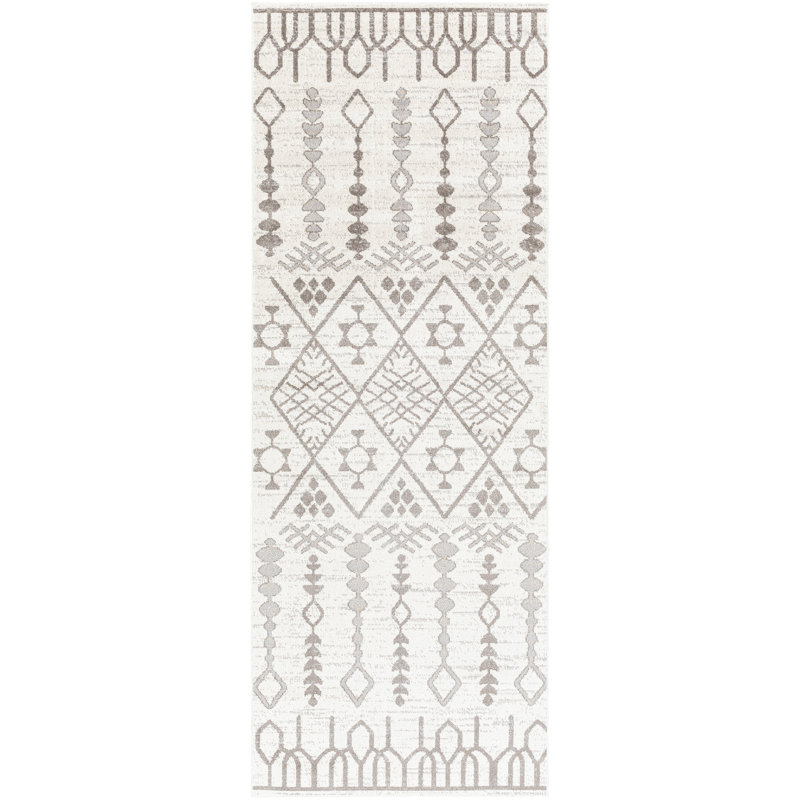 Swampscott Geometric Machine Woven Beige/Gray Area Rug, Runner 2'7" x 7'3"