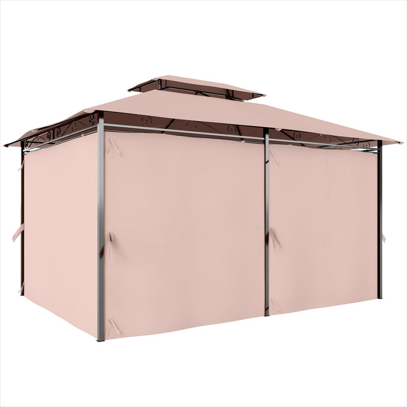 Pavillon de jardin en métal de couleur kaki, 10 x 13 pi avec tissu en acier et polyester, tissu en acier kaki et polyester