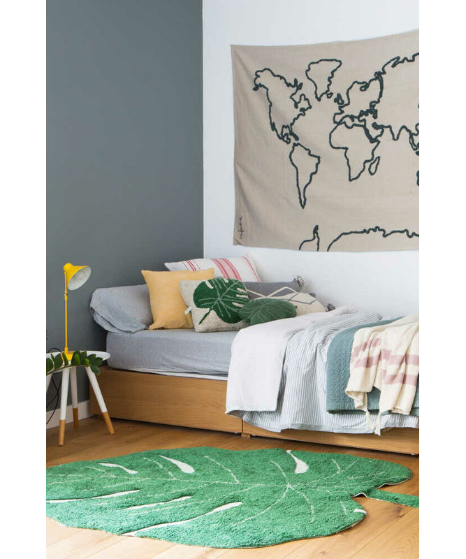 Plants Hand Knotted Cotton Area Rug in Green