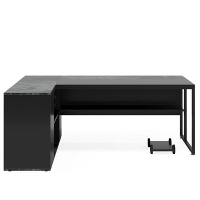 71" L-Shaped Executive Desk With Storage Cabinet & Shelves, Large Industrial Home Office Computer Desk, Business Workstation With Printer Cabinet & CP