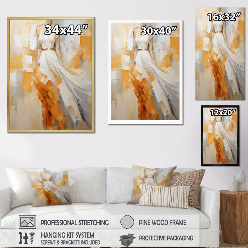 «Glam Orange Beige Collage III», art mural sur toile tendance, H 40 po x l 30 po x P 1,5 po, Cadre flottant doré