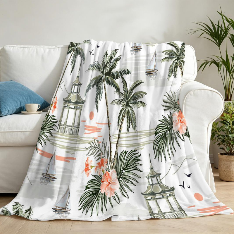 Jeté transparent en flanelle molletonnée très douce, magnifique imprimé tropical à une face, Throw 50" x 60"