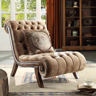 Dark Red Mahogany Antique Gold Carved Wood Chenille Transitional Accent Chair