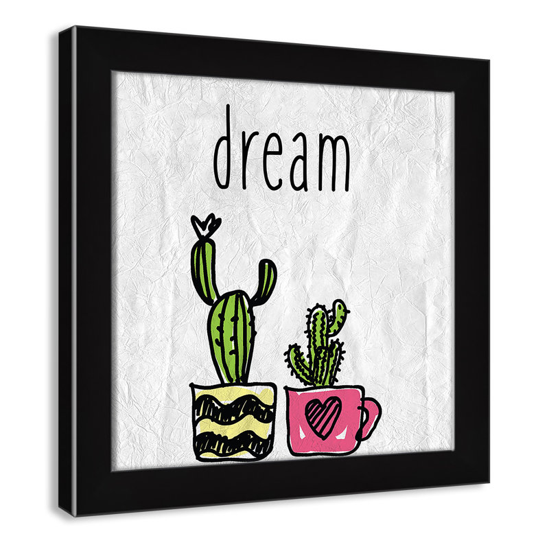 «Cacti A», art encadré, H 12 po x l 12 po x P 0,6 po, Encadré plat noir