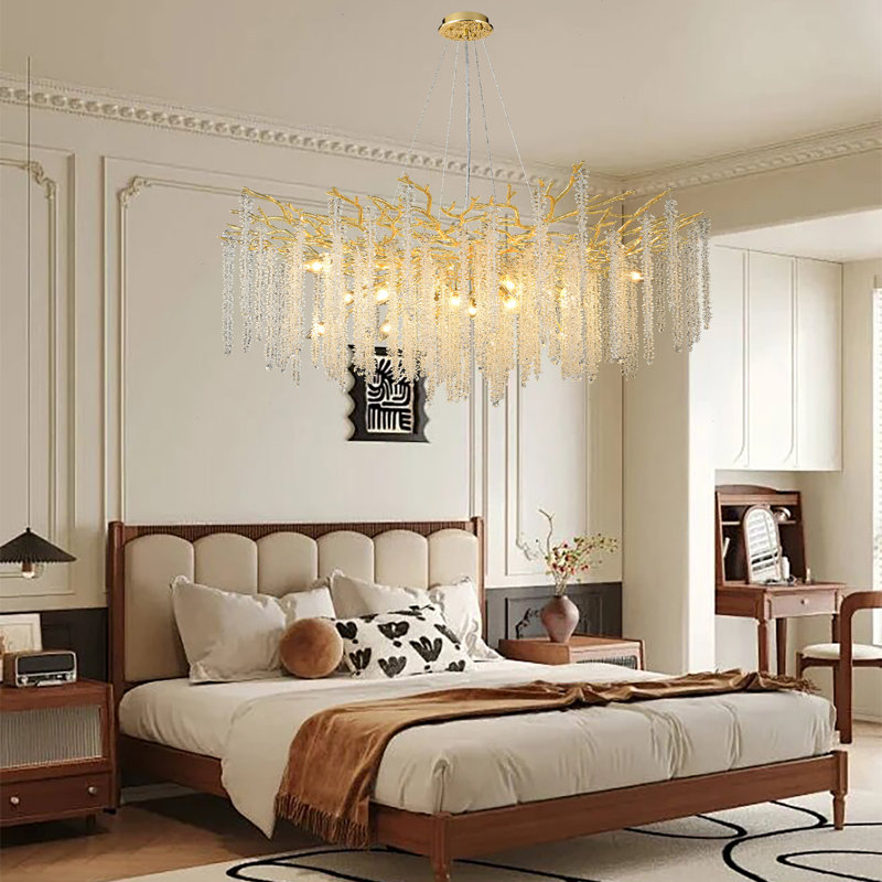 Luxury Crystal Chandelier, Unique Tree Branch Chandeliers Dimmable For Dining Room Kitchen Island Living Room Foyer, Gold