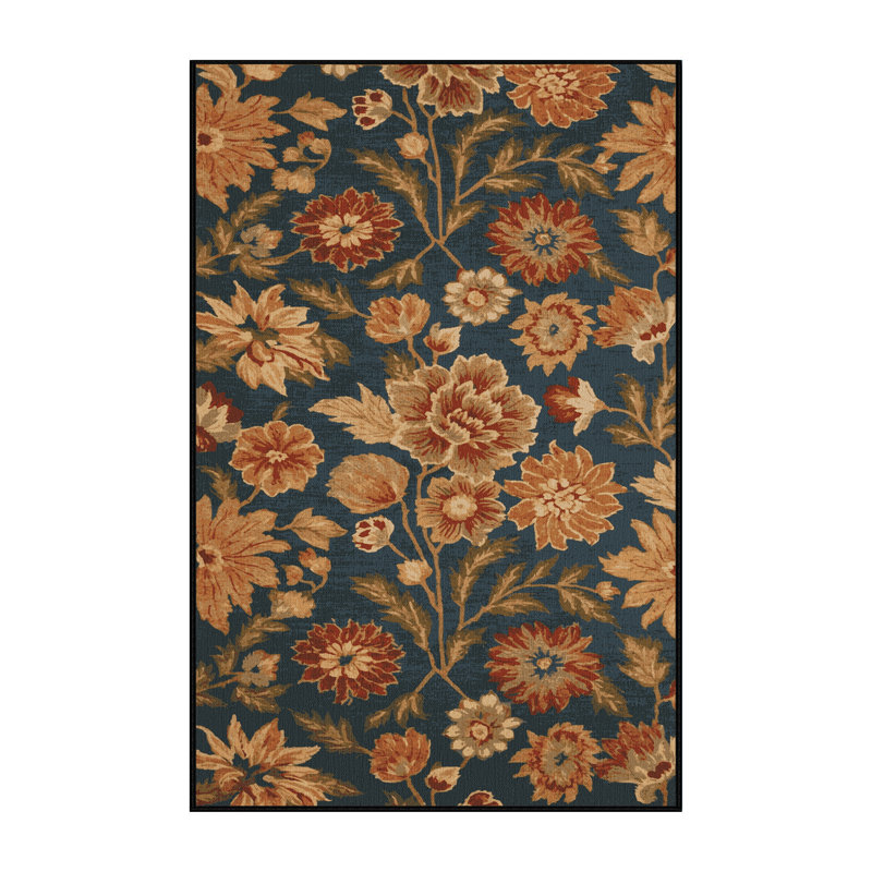 Machine Washable Botanical Black Area Rug, Rectangle 8' x 10'