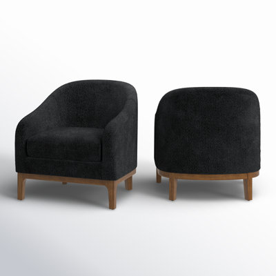 Berklie Modern Boucle Barrel Chair with Solid Wood Legs