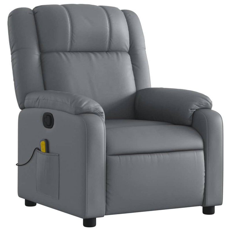 vidaXL Massage Recliner Chair, Adjustable, Leather, Gray Faux Leather
