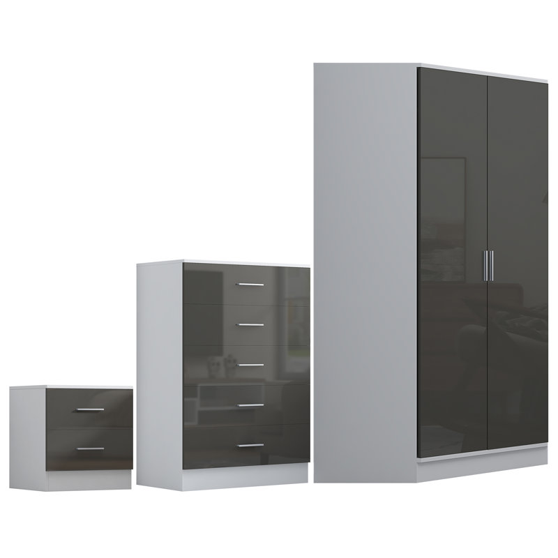 Eva Piece Bedroom Set, Grey Gloss / Matt White