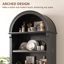 French Vintage Arched Display Cabinet with LED Lighting, Open Shelving and Cupboard Storage-519878917