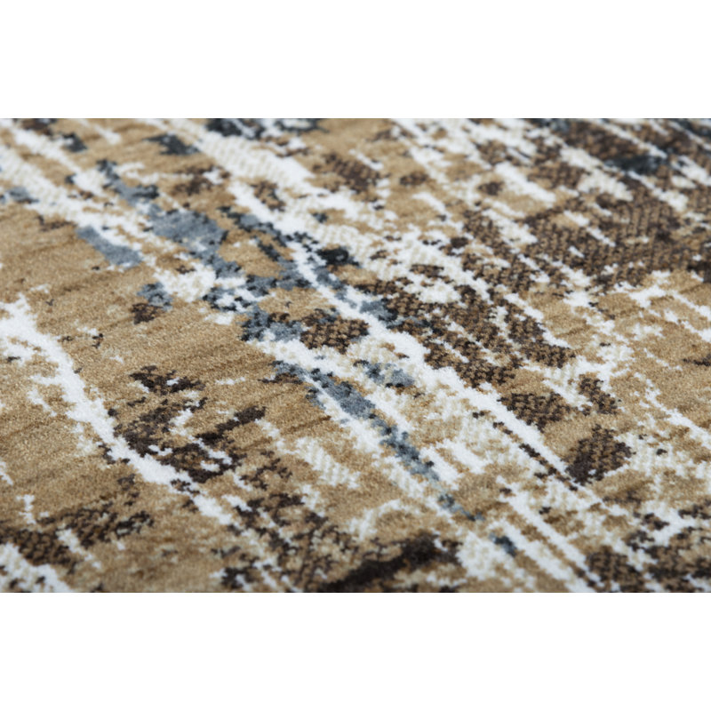 Tapis tissé à la machine hybride 100% polyester recyclé brun, Rectangle 5 pi 2 po x 7 pi 9 po