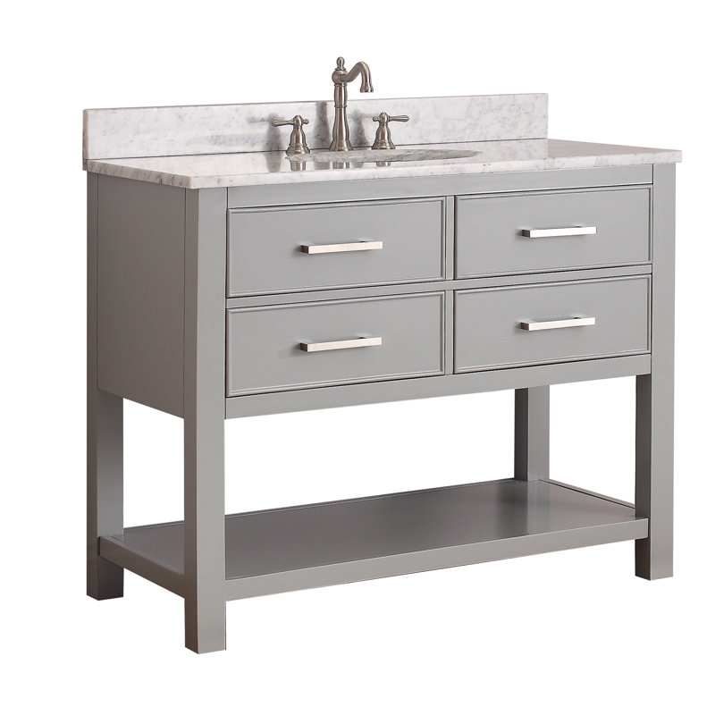 Brooks 43 " W Freestanding Standard Free Standing Single Double Single Vanity Bathroom Vanity With Stone Top, Chilled Gray